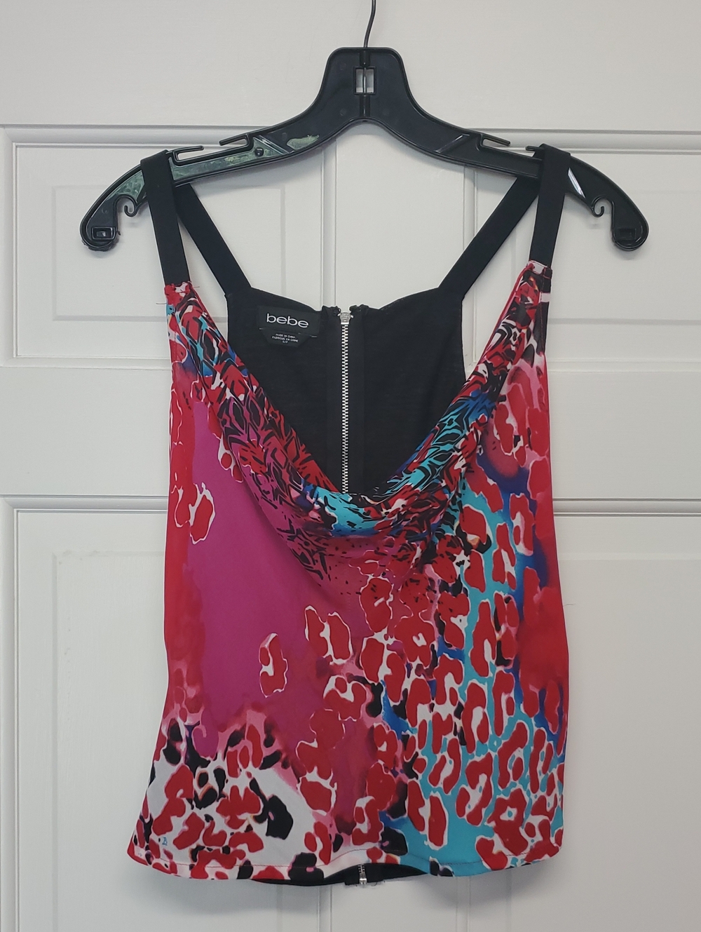 BEBE Pink & Red Cowl Neck Printed Tank Top Size Small